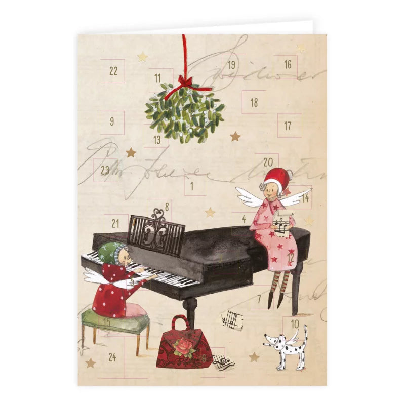 Adventskalenderkarte Klavier mit musizierenden Engeln von Silke Leffler AK12
