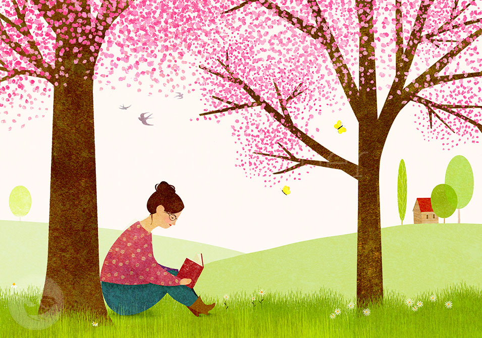 Mein Buch, ich und die Kirschblüten - Postkarte - Art.Nr.PKGR49