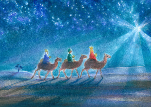 Kunstpostkarte Die 3 Könige von Marie Laure Viriot – Heilige Drei Könige auf Kamelen, Dreikönigstag, PKWI89