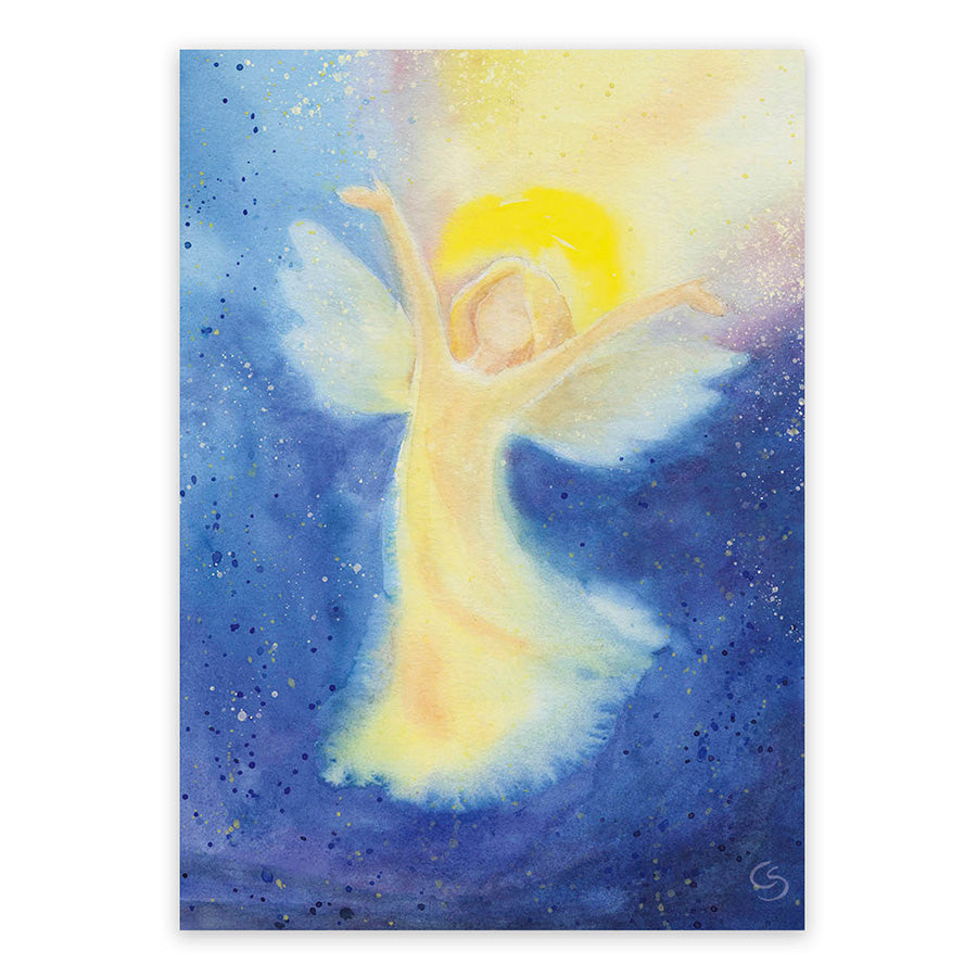 Kunstpostkarte Engel der Freude von Corinna Schwerdtfeger – leuchtende Engelsgestalt, Adventspostkarte, PKWI28