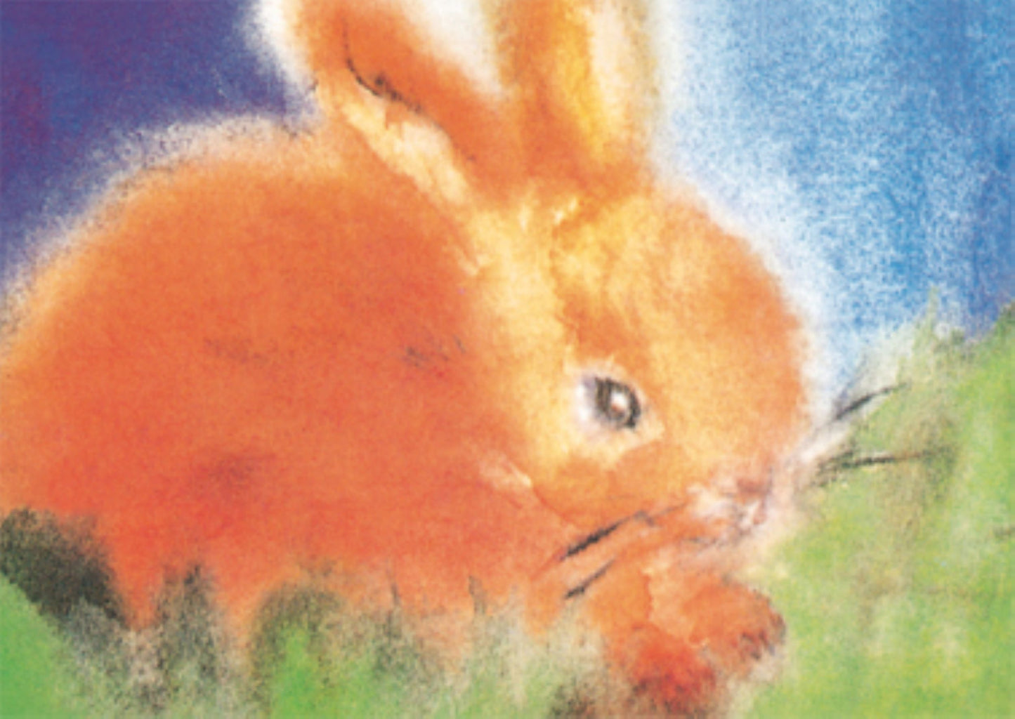 Waldorf-Postkarte 'Hase': Nahaufnahme eines Hasenkopfs in Pastelltechnik