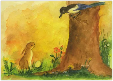 Hase und Elster - Postkarte - Waldorf Art.Nr.PKFR137