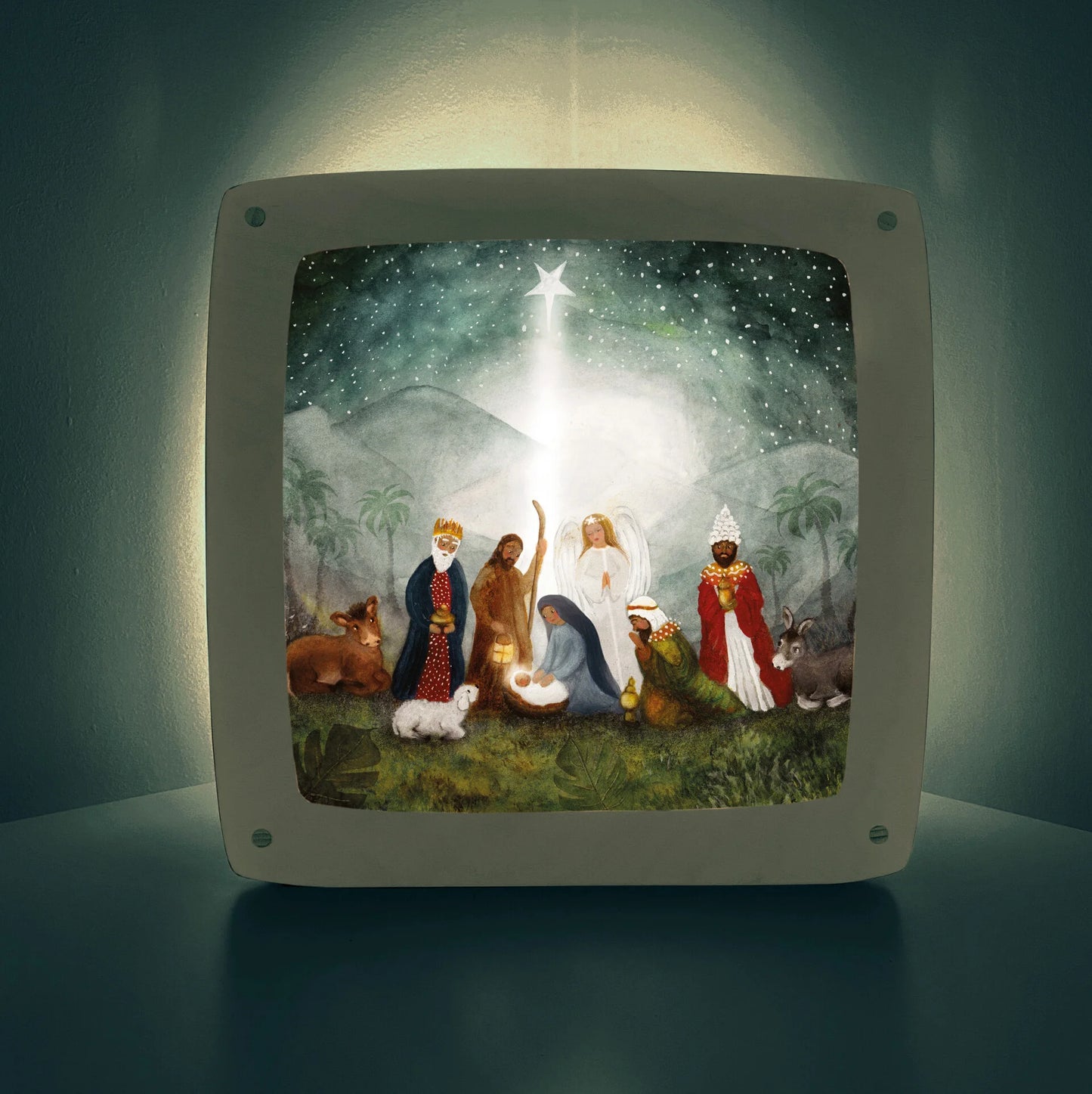 Heilige Nacht Toverlux Motiv MO135: Krippenszene mit Maria, Josef, den Heiligen Drei Königen und Engel unter dem Stern von Bethlehem – für die Magische Lampe und den Adventstisch