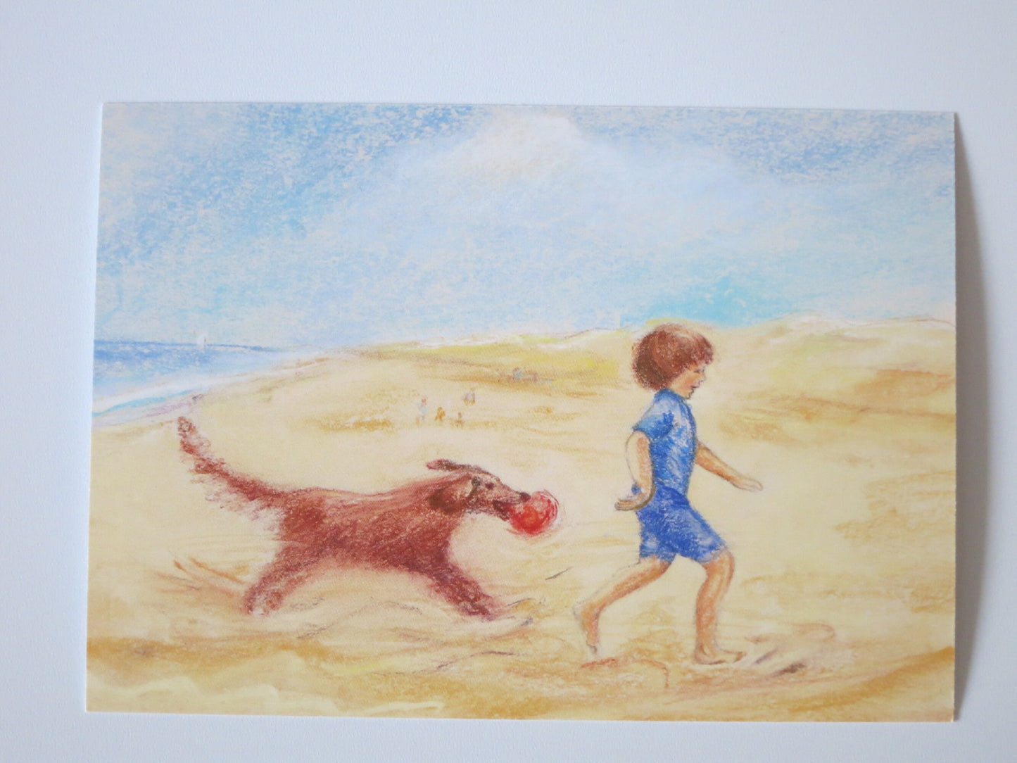 Postkarte Junge mit Hund Marjan van Zeyl, Nahaufnahme der gedruckten Karte