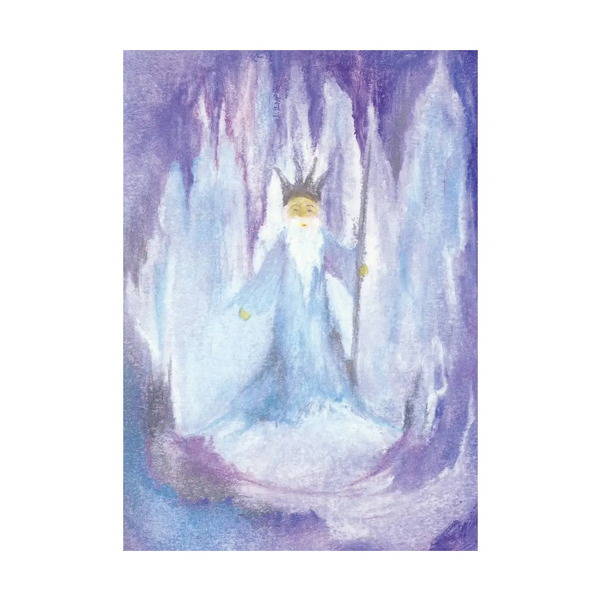 Kunstpostkarte König Winter von Baukje Exler – Winterkönig in Eishöhle, Waldorf Jahreszeitentisch, PKWI93