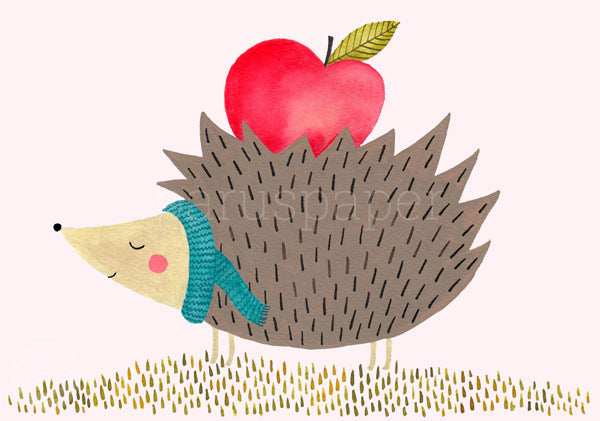 Postkarte Igelchen von Emily Claire Völker: Igel mit Apfel auf dem Rücken