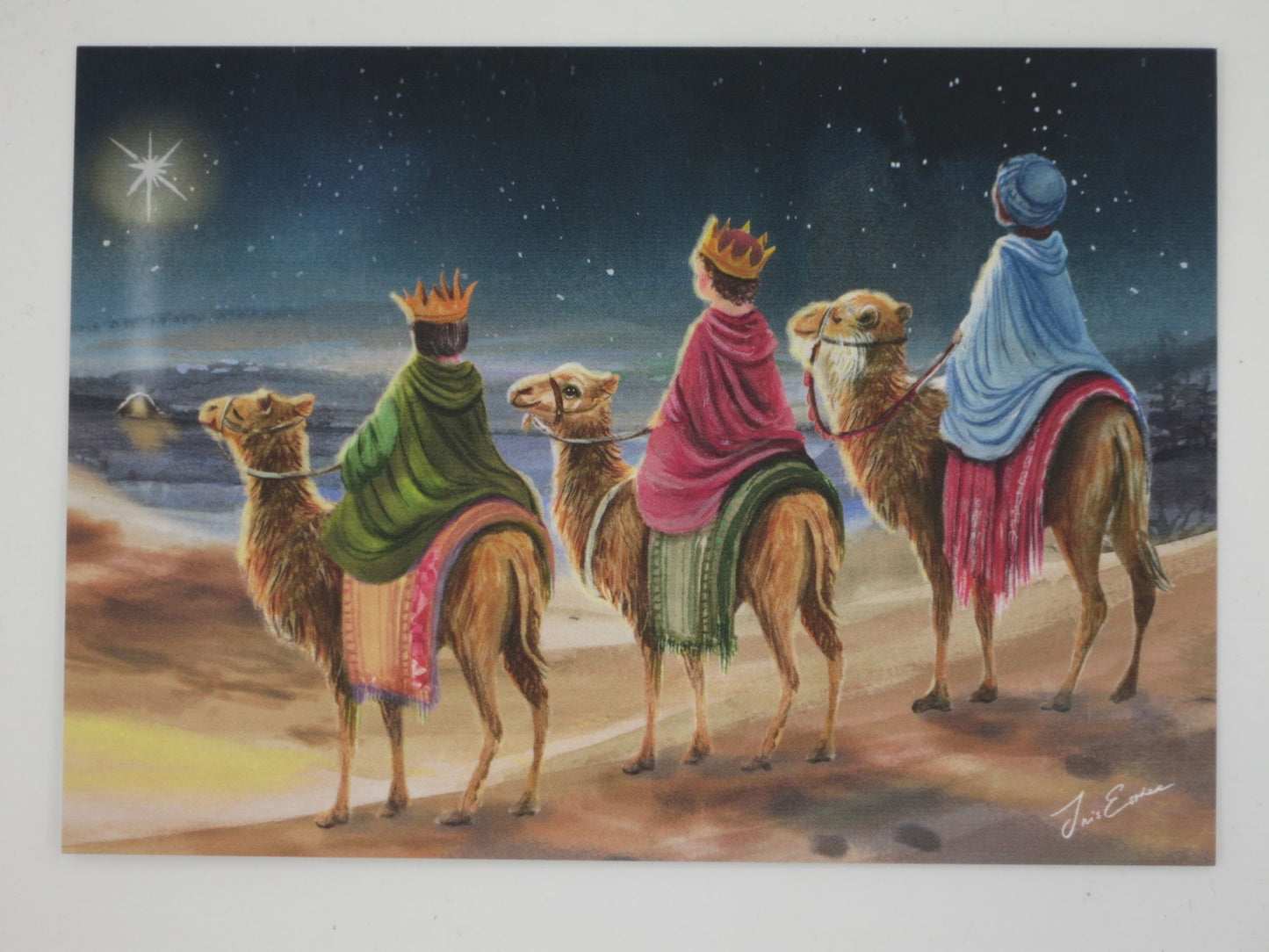 Winter Postkarte Offenbarung PKWI324: heilige drei Koenige zu Kamel auf dem Weg nach Bethlehem
Zeichnung von Iris Esther