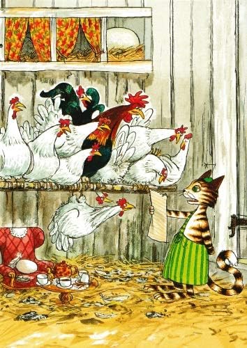 Postkarte Petterssons Huehnerstall von Sven Nordqvist: Findus im chaotischen Huehnerstall
