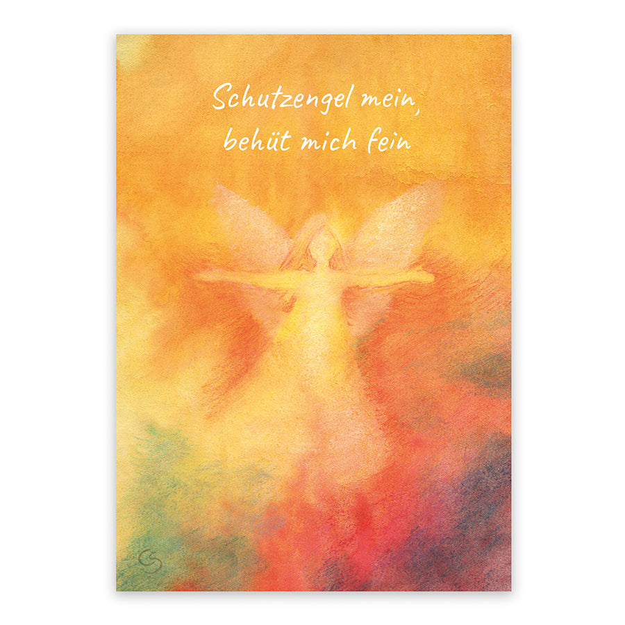 Postkarte Schutzengel mein, mit Spruch, gezeichnet von Corinna Schwerdtfeger