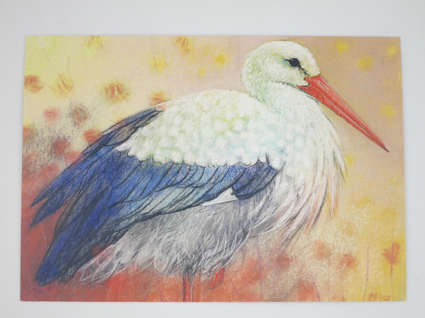 Waldorf Postkarte Storch von Loes Botman: Storch-Portraet mit rotem Schnabel