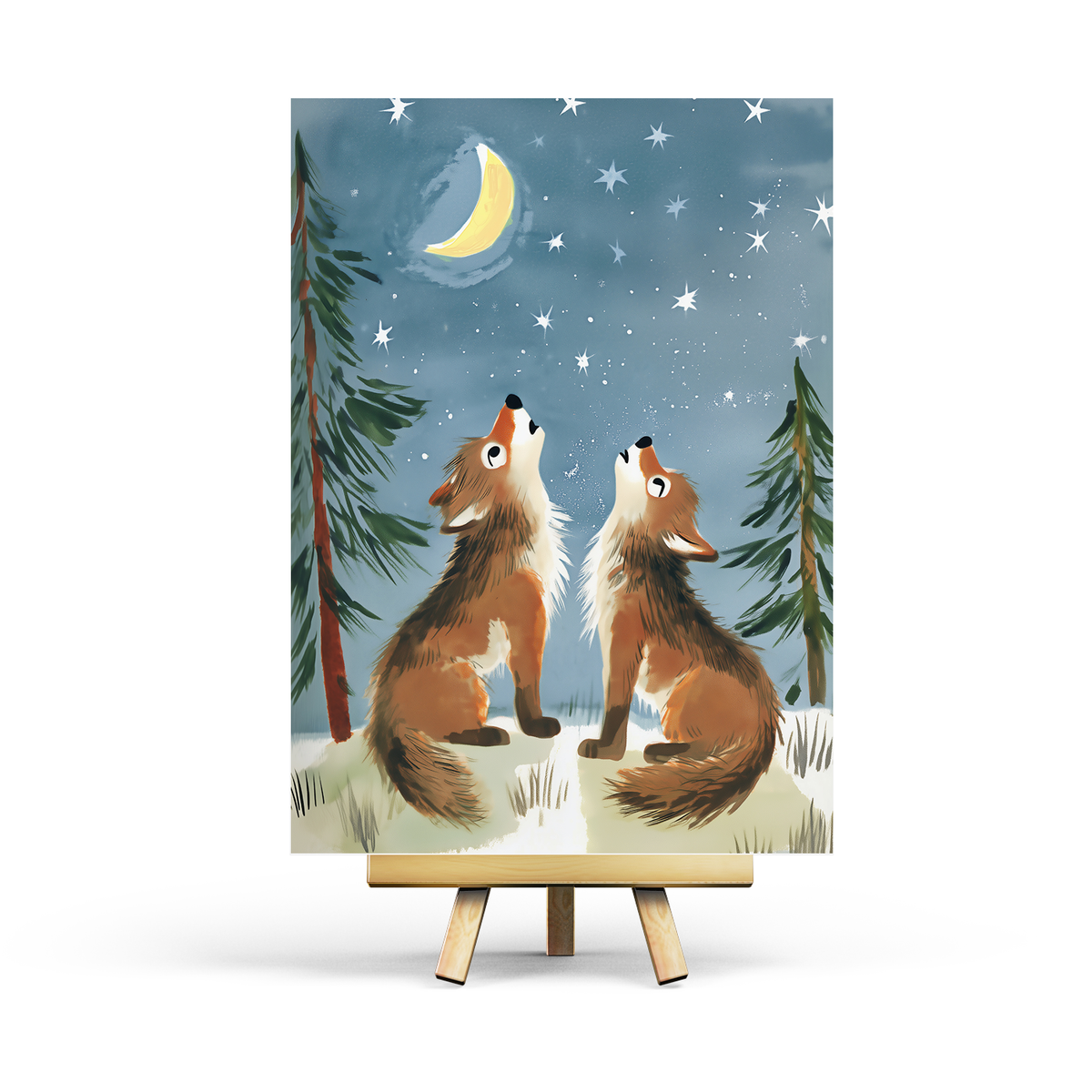 Postkarte Wölfe Heulen, zwei Wölfe unter Sternenhimmel, von Penpailing_Paula