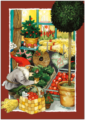 Postkarte Zwerg bei den Weihnachtseinkäufen, wichtel, illustriert von Inge Löök