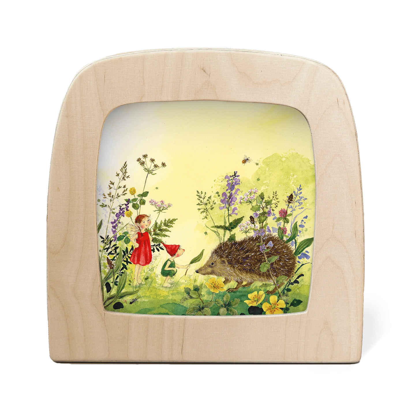 Toverlux Motiv Der Igel – Silhouette mit Fee, Wichtel und Igel auf der Sommerwiese von Daniela Drescher