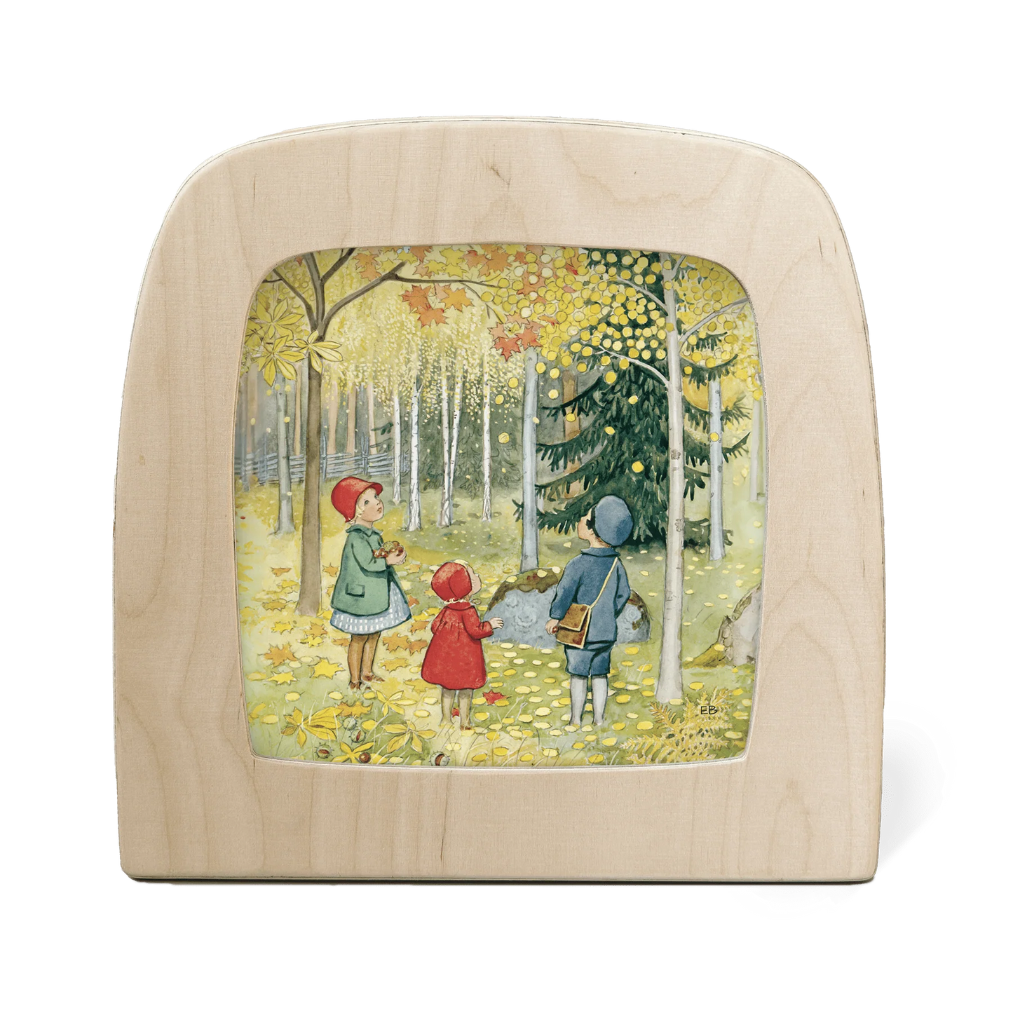 Toverlux Motiv Oktober – Silhouette mit Kindern im Herbstwald unter fallenden Blättern, Elsa Beskow