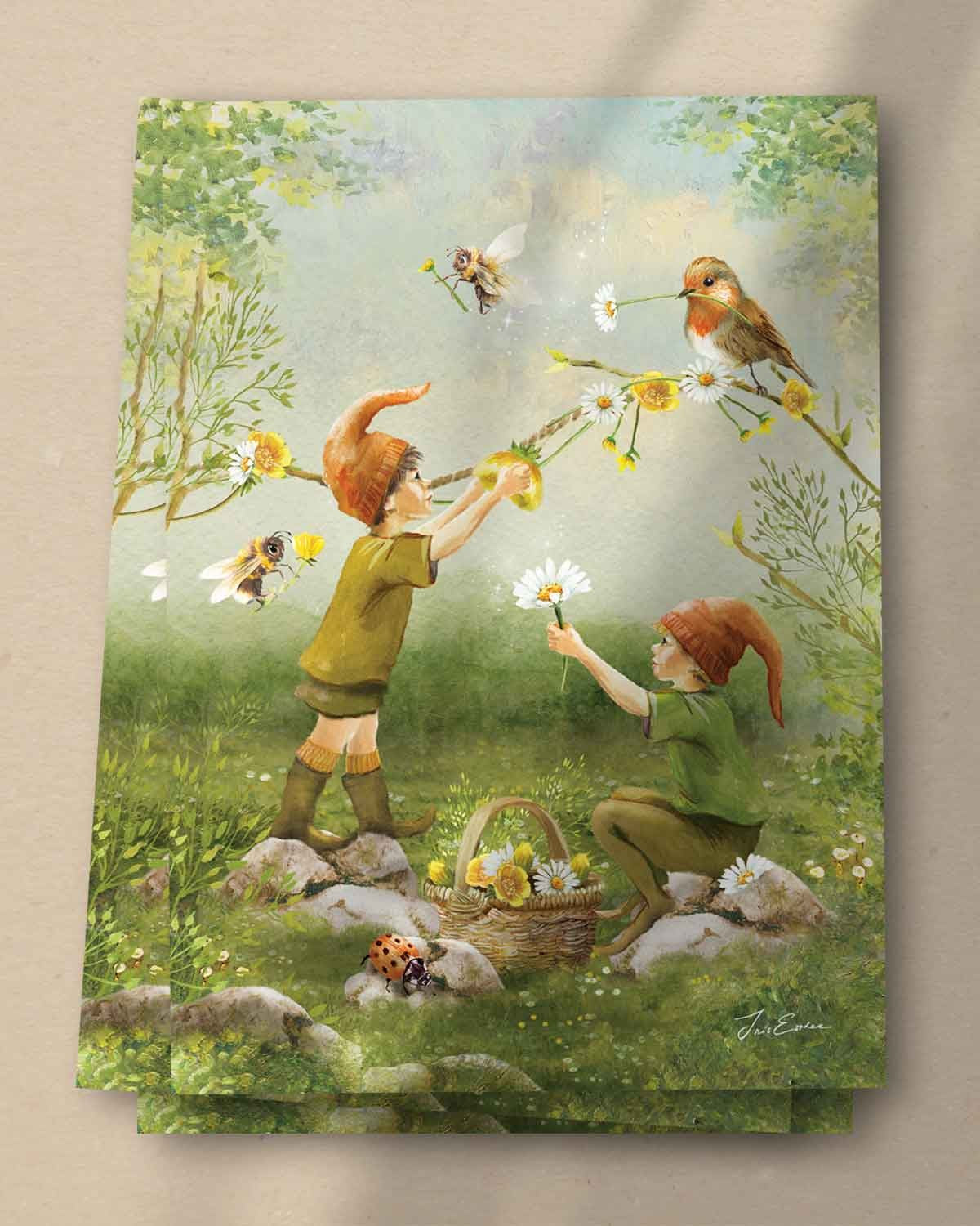 Vögel und Bienen - Postkarte von Iris Esther