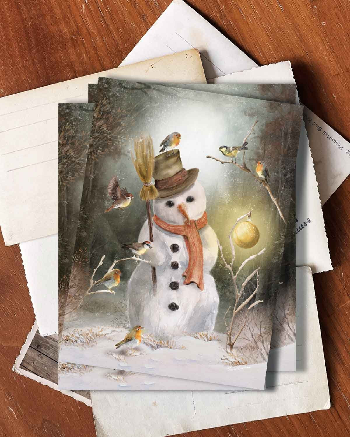 Verzauberter Schneemann - Postkarte von Iris Esther