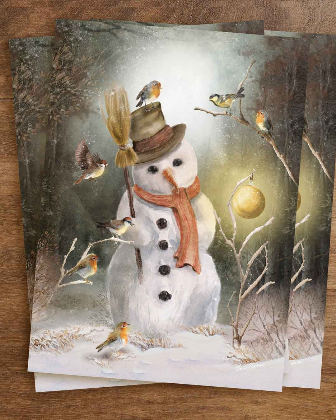 Verzauberter Schneemann - Postkarte von Iris Esther