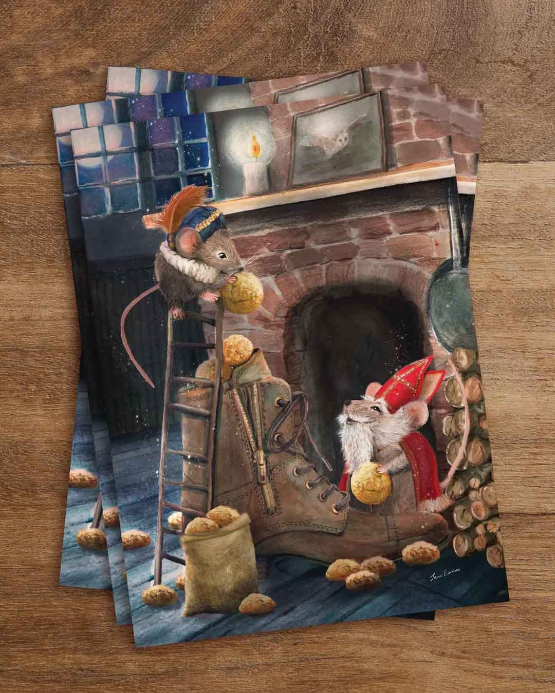 Santamaus - Postkarte von Iris Esther