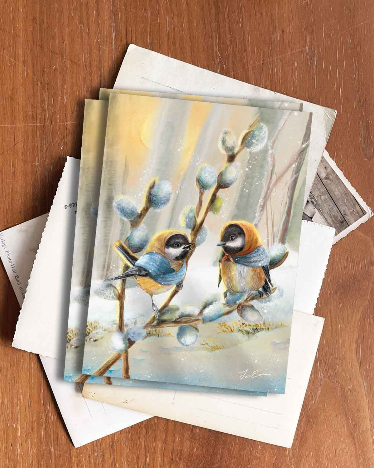 Chickadee Chats - Postkarte von Iris Esther