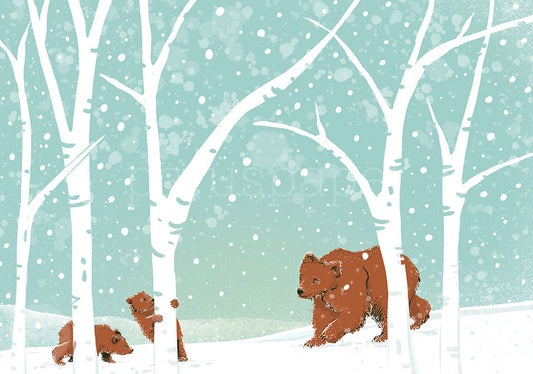 Braunbären im Winterwald - Postkarte - Art.Nr.PKWI203