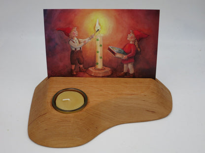 Postkartenhalter mit Kerze aus Holz – Waldorf Kartenhalter PKH1