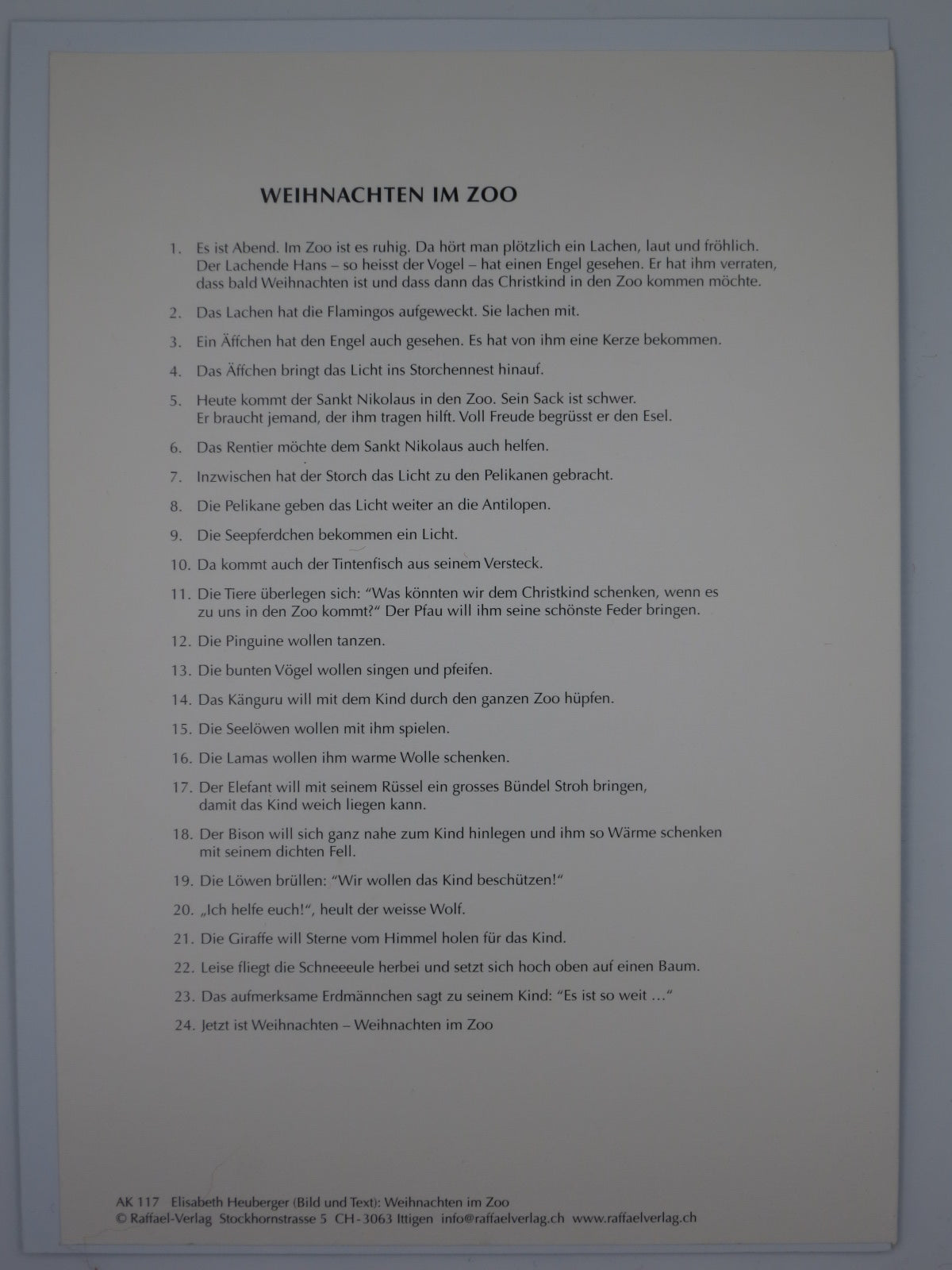 Große Adventskalender Karte - Weihnachten im Zoo - Große Karte mit Umschlag -Art.Nr.AK35