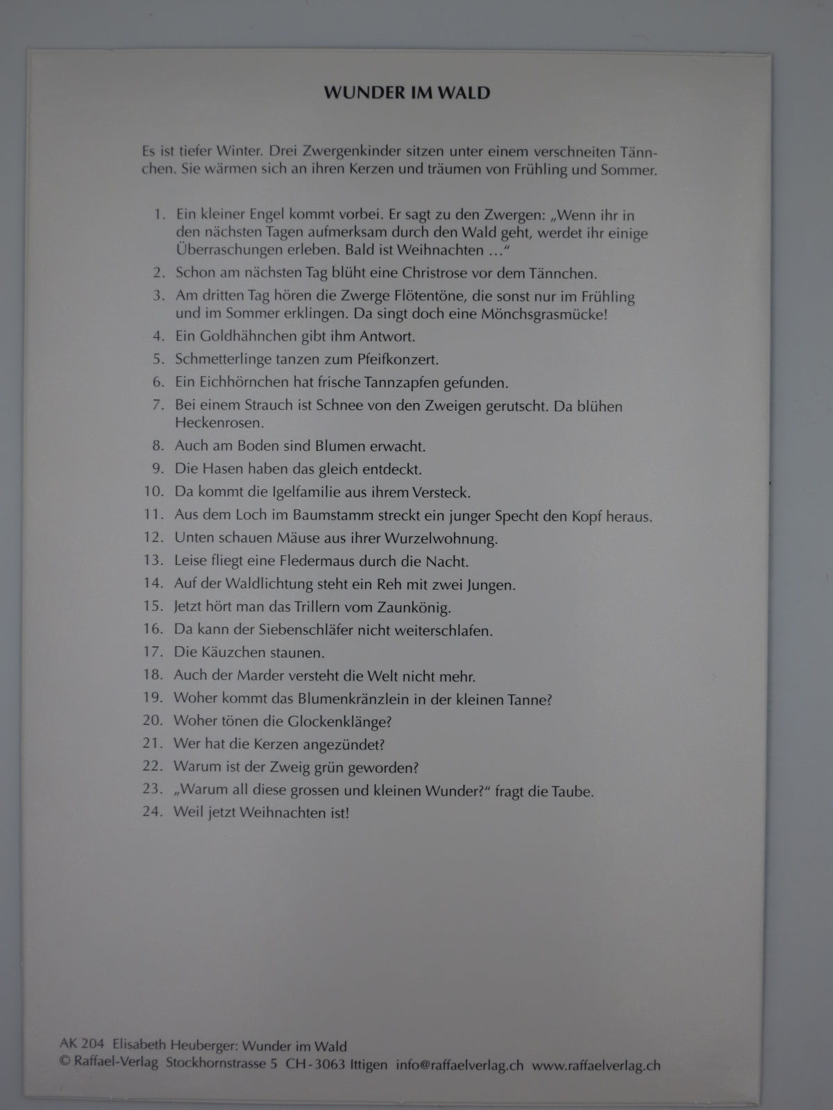 Große Adventskalender Karte - Wunder im Wald - Große Karte mit Umschlag -Art.Nr.AK36