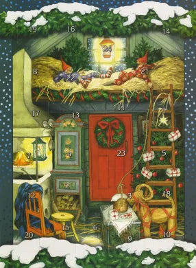 Adventskalender Wichtelweihnacht mit Wichteln im Heuboden von Inge Löök AK52