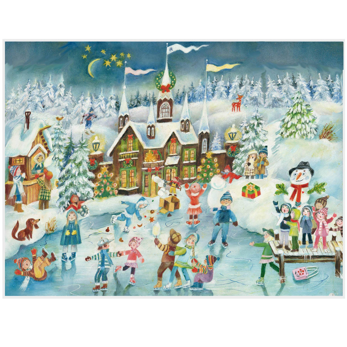 Adventskalender Winterlandschaft zeigt Kinder im Schnee. Von Richard Sellmer Verlag