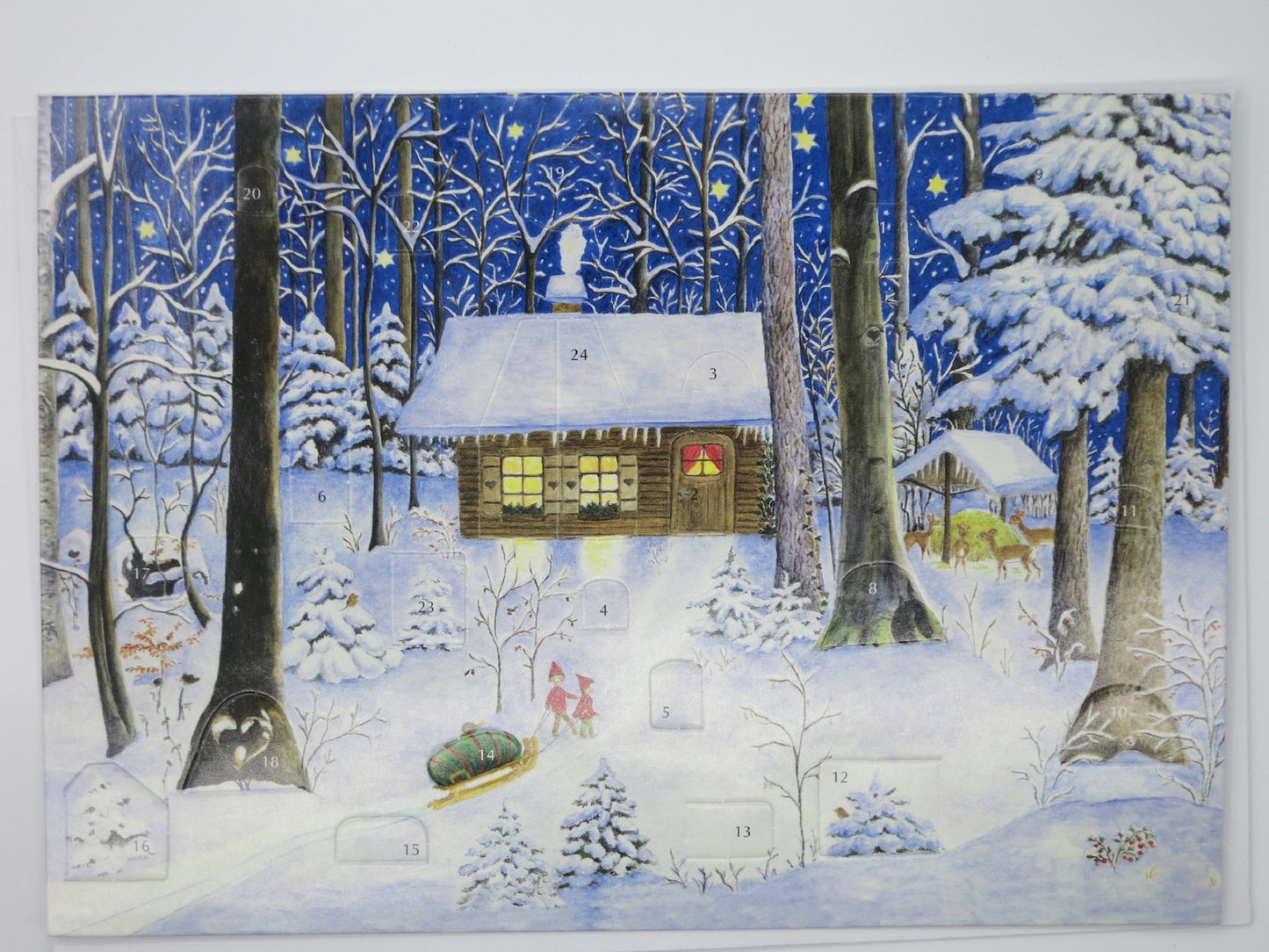Adventskalenderkarte Auf der Suche nach Weihnachten mit Kindern und Schlitten von Elisabeth Heuberger AK17