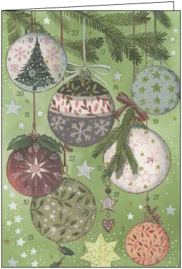Adventskalenderkarte Christbaumkugeln mit gemusterten Kugeln von Kristiana Heinemann AK50