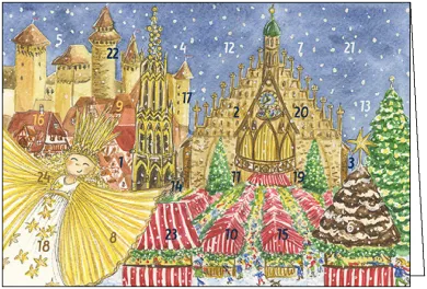 Adventskalenderkarte Nürnberg mit Christkind und Christkindlesmarkt von Gisela Herberger AK38