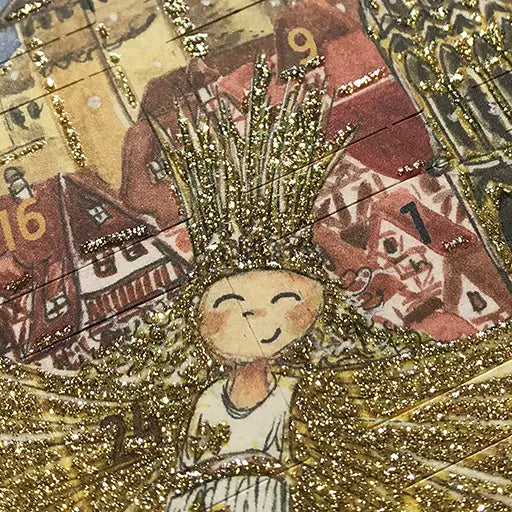 Detailaufnahme Goldglitzer Adventskalenderkarte Nürnberg AK38