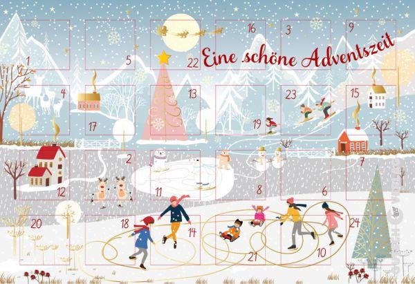Adventskalenderkarte Schlittschuhe zeigt Läufer auf See, von Gutsch Verlag