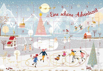 Adventskalenderkarte Schlittschuhe zeigt Läufer auf See, von Gutsch Verlag