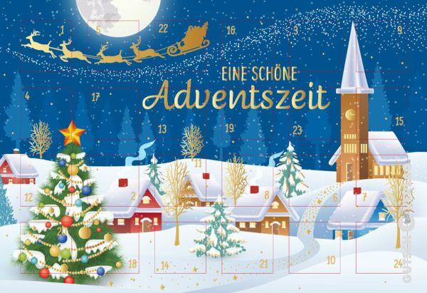 Adventskalenderkarte Verschneites Dorf, Dorf mit Weihnachtsbaum, von Gutsch Verlag