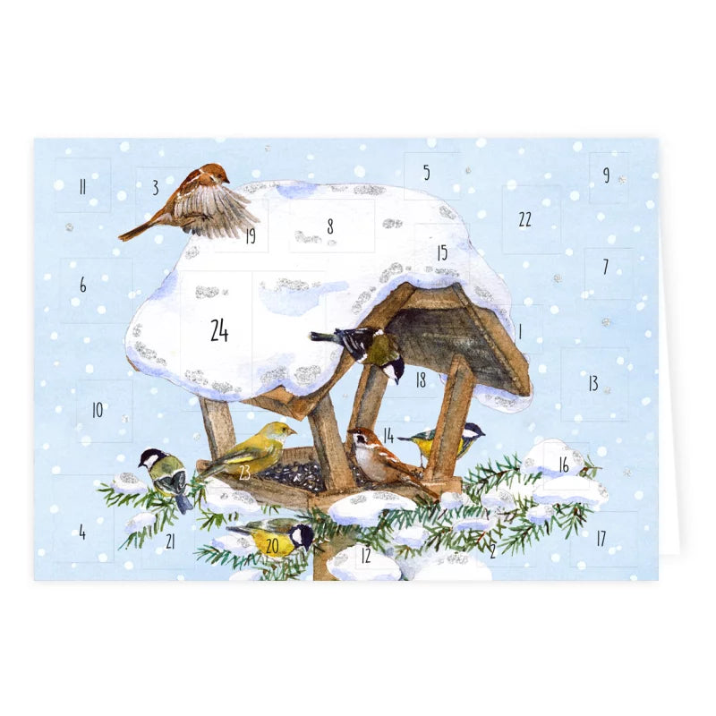 Adventskalenderkarte Vogelhaus mit Wintervögeln von Daniela Drescher AK9