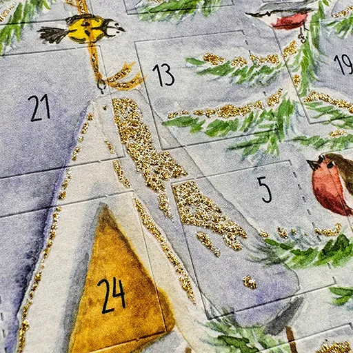 Detailaufnahme Adventskalenderkarte Waldtiere Futterhäuschen AK41