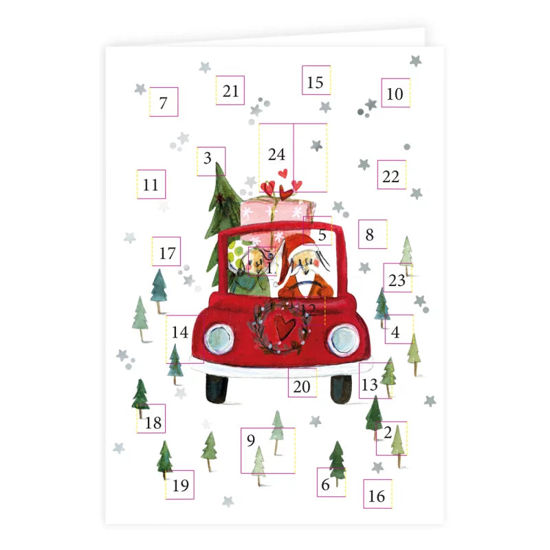 Adventskalenderkarte Weihnachtsauto mit Weihnachtsmann von Silke Leffler AK10