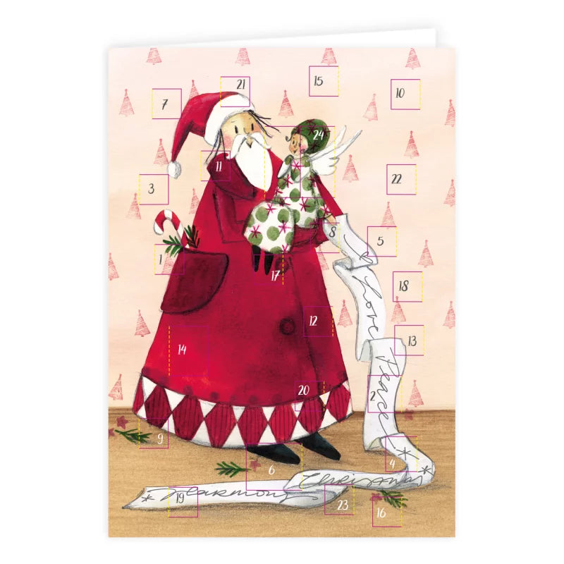 Adventskalenderkarte Weihnachtsmann mit Wichtelkind von Silke Leffler AK31