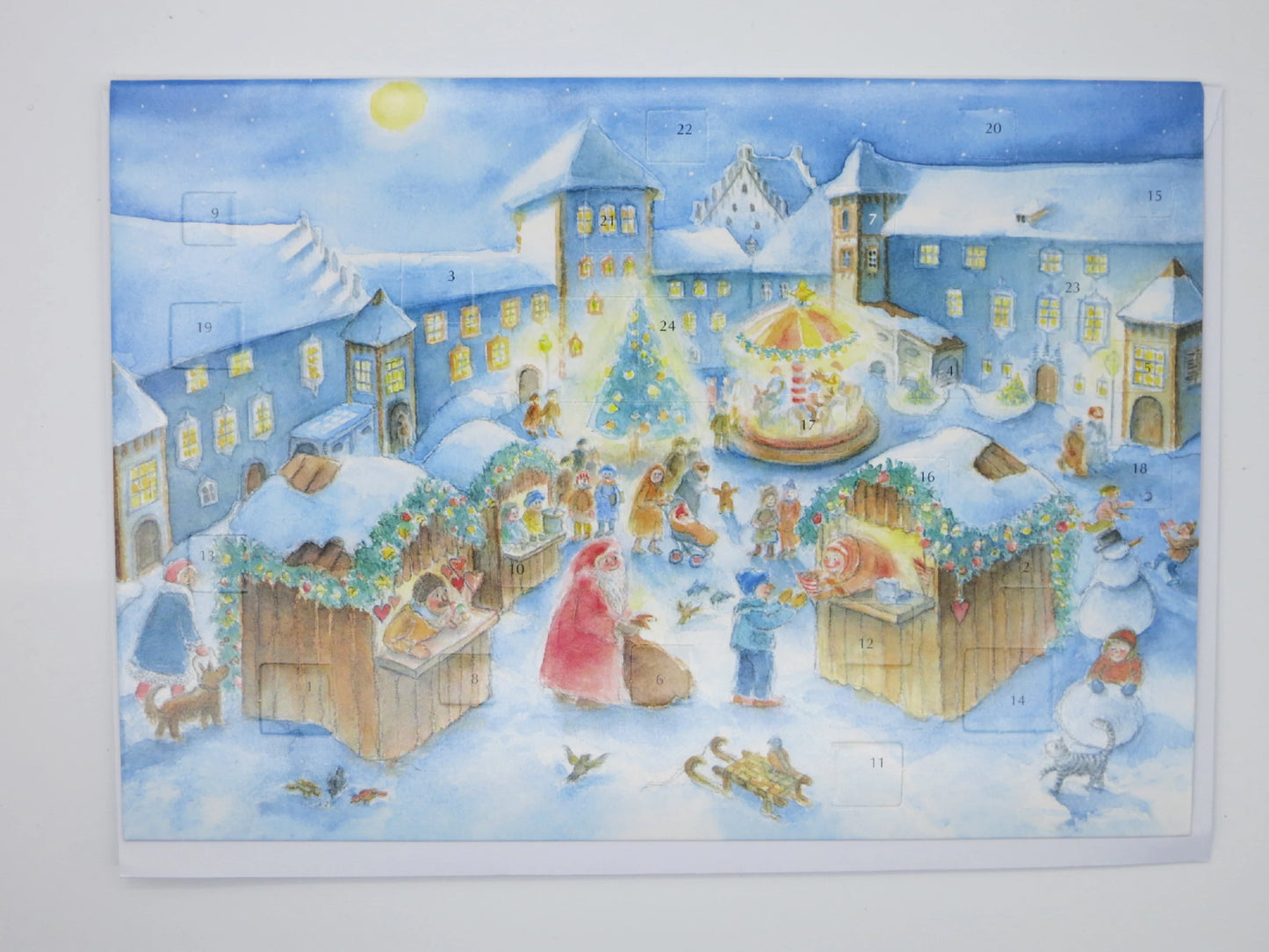 Adventskalenderkarte Weihnachtsmarkt mit Karussell von Dorle Schausbreitner AK20