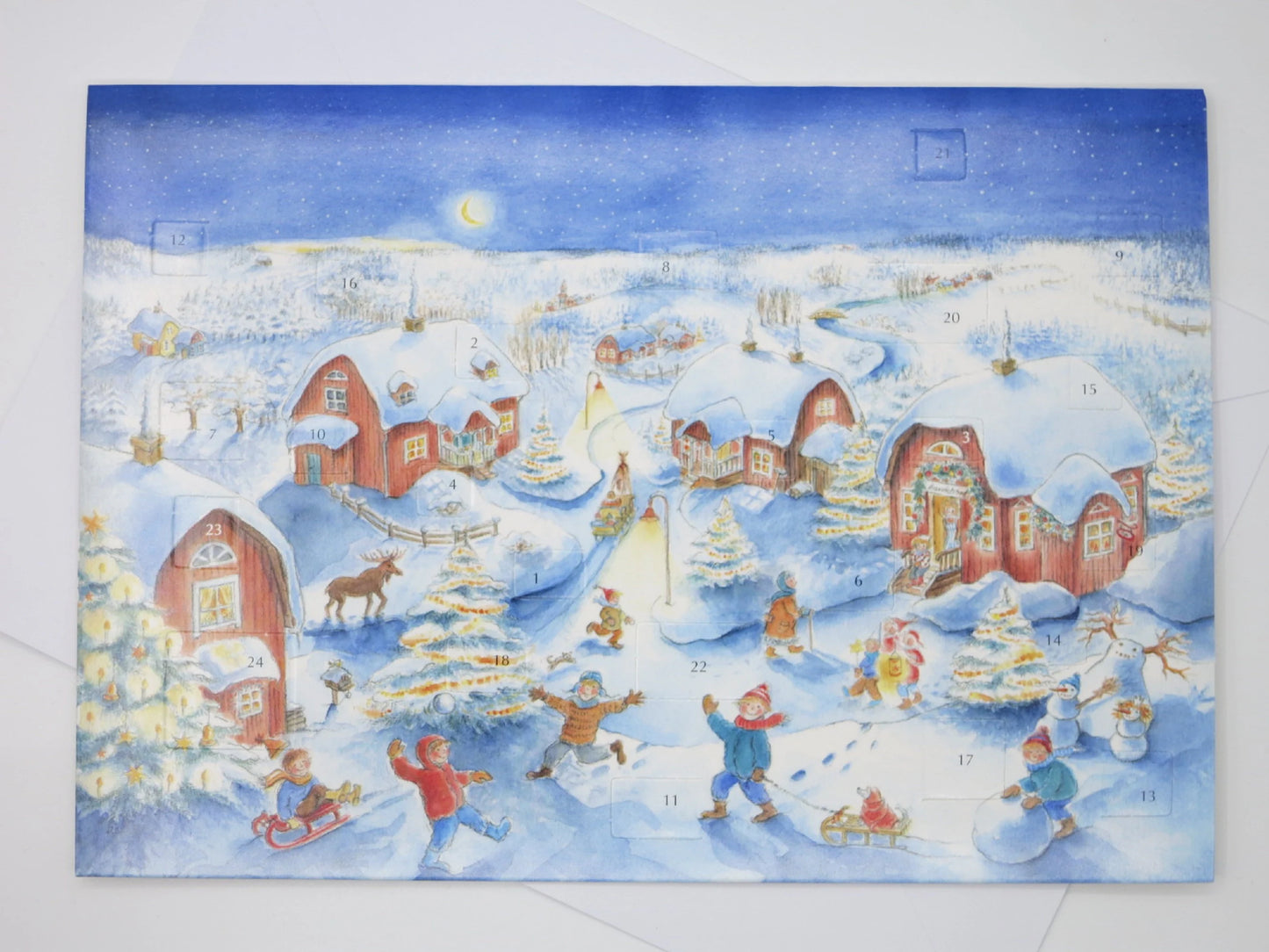 Adventskalenderkarte Weihnachtszeit mit spielenden Kindern von Dorle Schausbreitner AK21