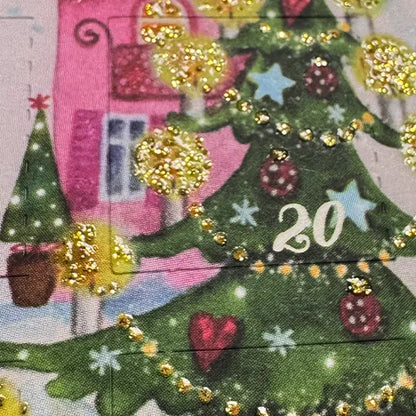 Detailaufnahme Adventskalenderkarte Winterlandschaft mit Bergen AK49