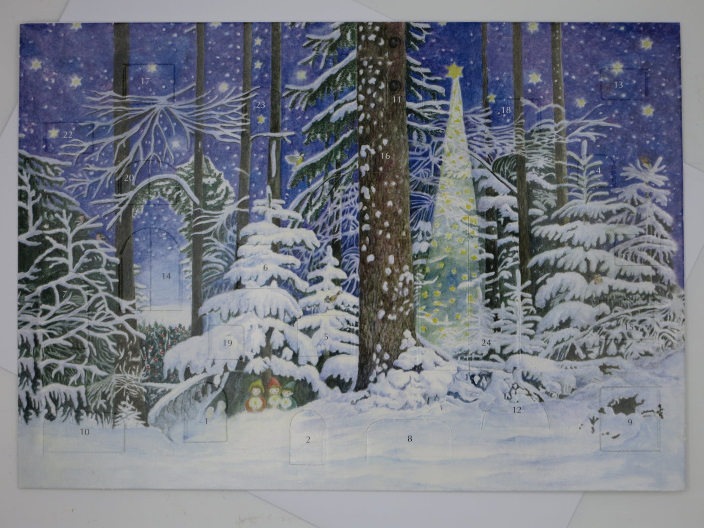 Adventskalenderkarte Wunder im Wald mit Waldtieren von Elisabeth Heuberger AK36