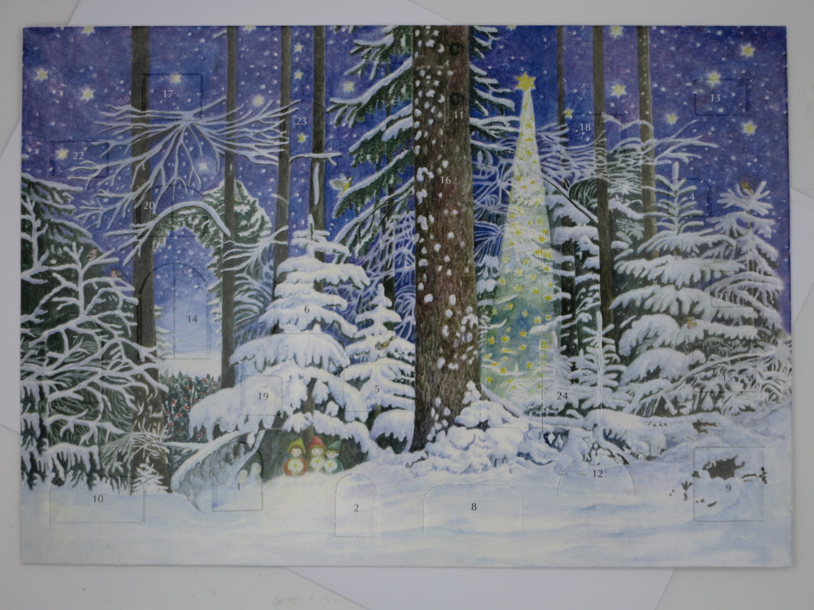 Adventskalenderkarte Wunder im Wald mit Waldtieren von Elisabeth Heuberger AK36