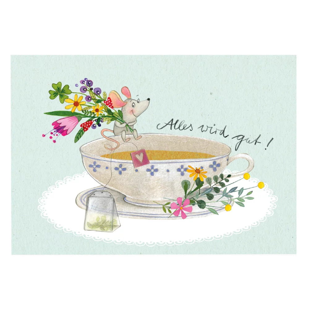Postkarte Alles wird gut! mit Maus und Teetasse – PKGR5