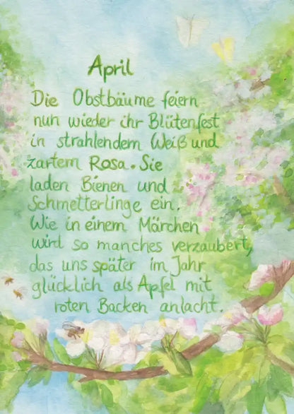 April - Monatskarte von Christiane Cousquer - Gedicht-Blütenbaum-Biene PKFR244