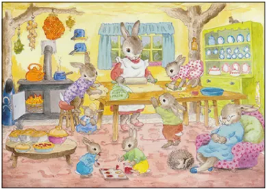 Hasen beim Backen - Postkarte - Waldorf  Art.Nr.PKFR173