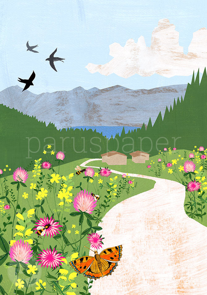 Postkarte Berglandschaft mit blühender Almwiese – PKGR79