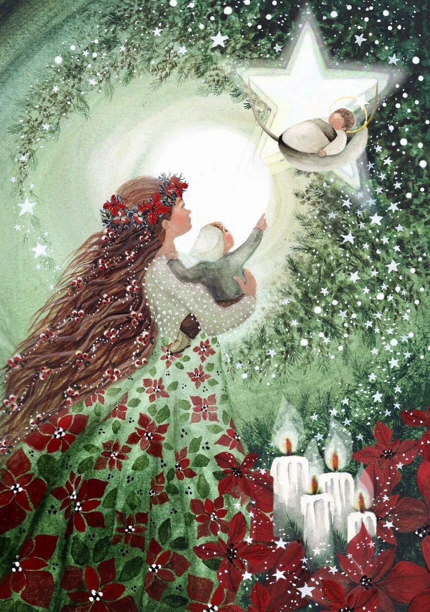Postkarte Christkind von Bijdehansje – Christkind im leuchtenden Stern, Mutter mit Kind, PKWI224